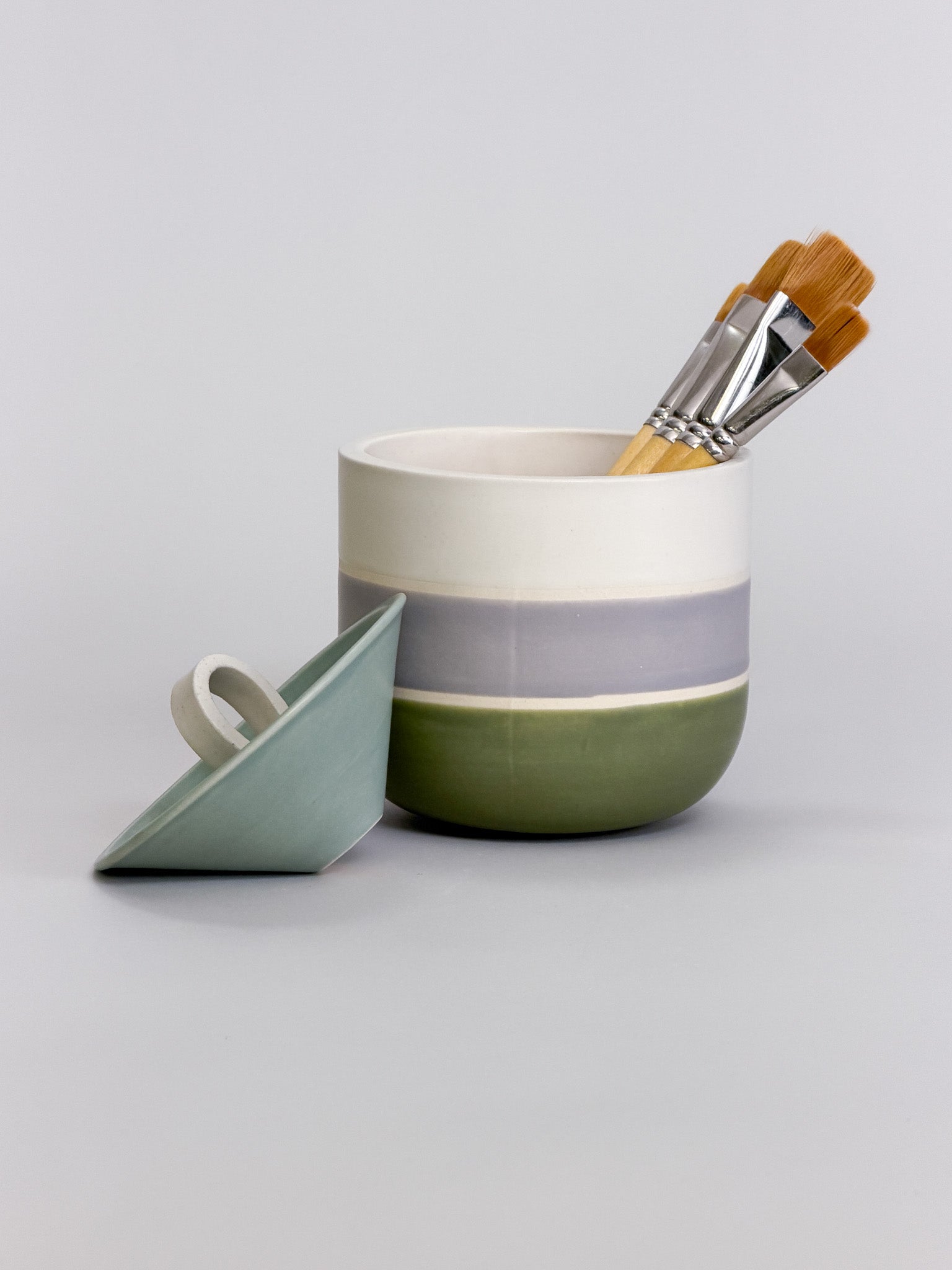 Bloom Jar, Striped, Olive & Stone