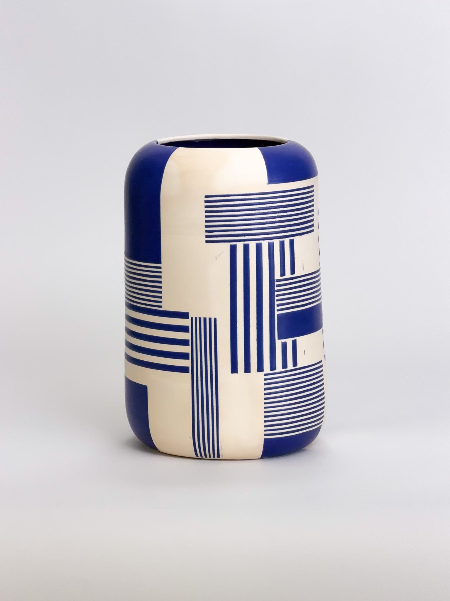Large Vase, Cobalt Gridwork