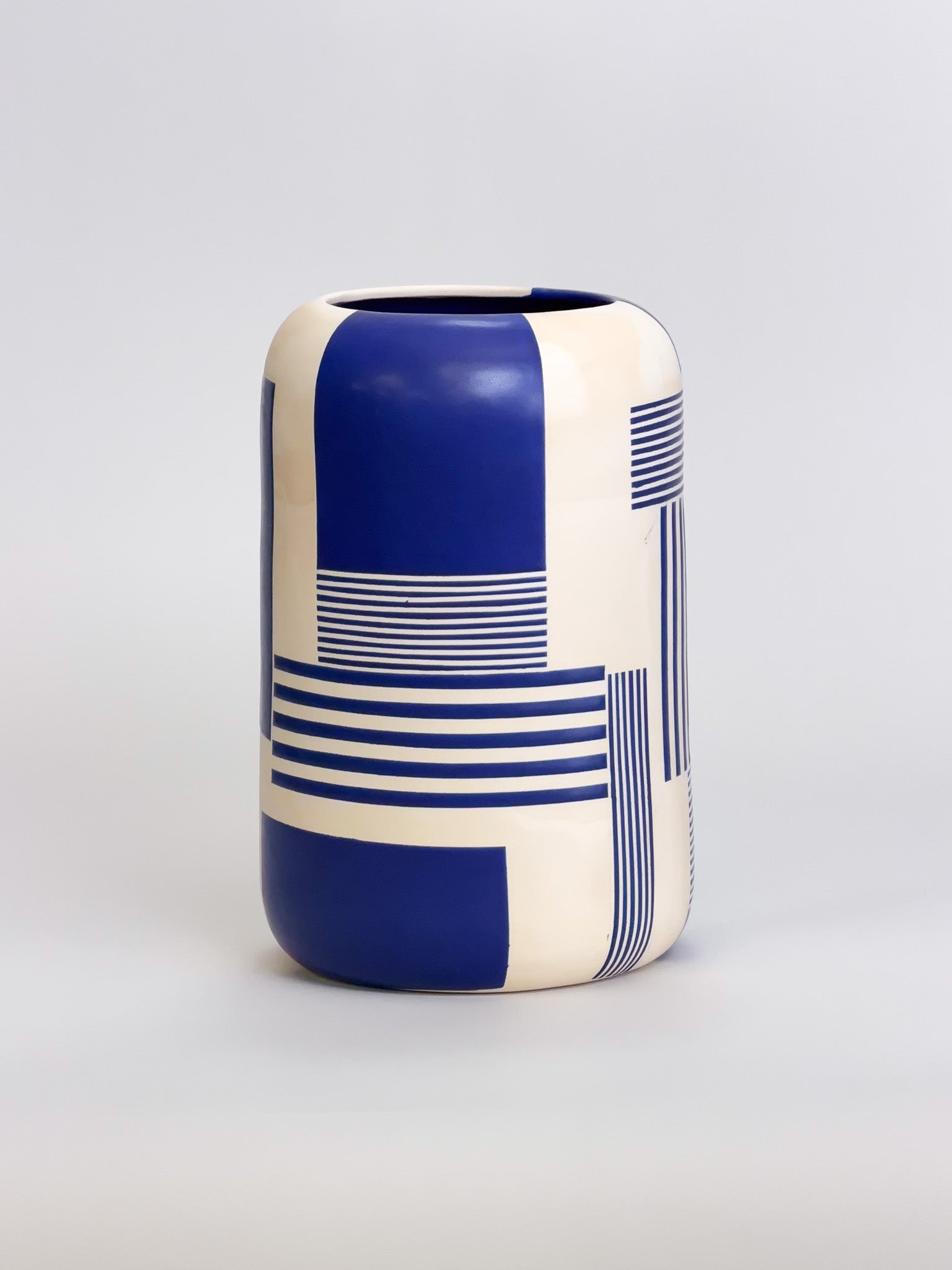 Large Vase, Cobalt Gridwork